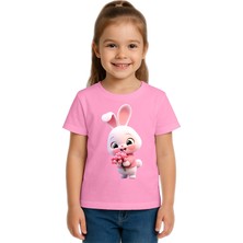 Sedirli Unisex Tavşan Rabbit Baskılı Çocuk Tişört Pamuklu Penye Kumaş