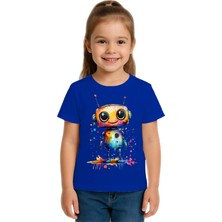 Sedirli Unisex Robot Baskılı Çocuk Tişört Pamuklu Penye Kumaş