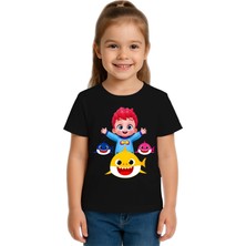 Sedirli Unisex Baby Shark  Baskılı Çocuk Tişört Pamuklu Penye Kumaş