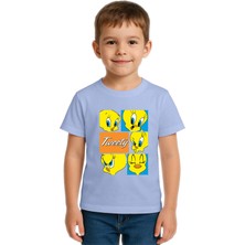 Sedirli Unisex Tweety Baskılı Çocuk Tişört Pamuklu Penye Kumaş