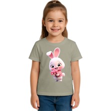 Sedirli Unisex Tavşan Rabbit Baskılı Çocuk Tişört Pamuklu Penye Kumaş