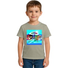 Sedirli Unisex Pijamaskeliler Baskılı Çocuk Tişört Pamuklu Penye Kumaş