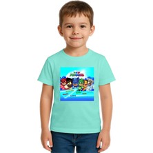 Sedirli Unisex Pijamaskeliler Baskılı Çocuk Tişört Pamuklu Penye Kumaş