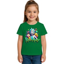 Sedirli Unisex Rick And Morty Baskılı Çocuk Tişört Pamuklu Penye Kumaş