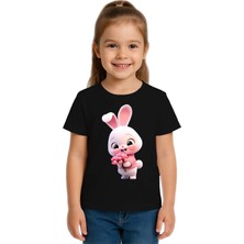 Sedirli Unisex Tavşan Rabbit Baskılı Çocuk Tişört Pamuklu Penye Kumaş