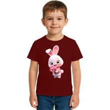 Sedirli Unisex Tavşan Rabbit Baskılı Çocuk Tişört Pamuklu Penye Kumaş