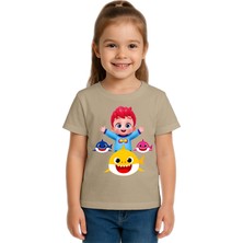 Sedirli Unisex Baby Shark  Baskılı Çocuk Tişört Pamuklu Penye Kumaş