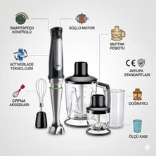 Braun MQ7045X El Blender Set 1000W Activeblade Smartspeed Powerbell Plus Paslanmaz Çelik Siyah Doğrayıcılı Çırpıcılı