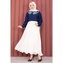 SVS Yaka Nakışlı  Etek Üstü  Gömlek Lacivert