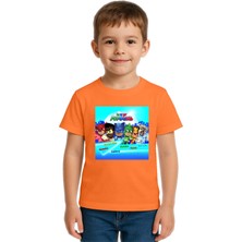 Sedirli Unisex Pijamaskeliler Baskılı Çocuk Tişört Pamuklu Penye Kumaş