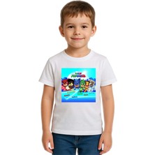 Sedirli Unisex Pijamaskeliler Baskılı Çocuk Tişört Pamuklu Penye Kumaş