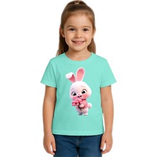 Sedirli Unisex Tavşan Rabbit Baskılı Çocuk Tişört Pamuklu Penye Kumaş