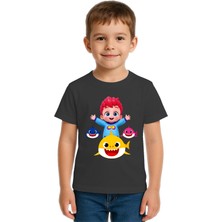 Sedirli Unisex Baby Shark  Baskılı Çocuk Tişört Pamuklu Penye Kumaş