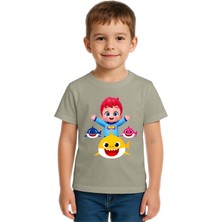 Sedirli Unisex Baby Shark  Baskılı Çocuk Tişört Pamuklu Penye Kumaş