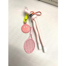 DNC Tenis Raketi Figürlü Telefon Askısı – Smiley Charm Aksesuarlı Paracord Telefon Charmı / Çanta Anahtarlık