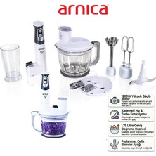 Arnica 1200 Watt Diva Pro El Blender Set GH21800 Rende Dilimleme Doğrayıcı 1.75L Hazne Komple Mutfak Seti Beyaz