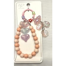 DNC Renkli Kalp Figürlü Telefon Askısı – Boncuklu Telefon Charmı / Çanta Anahtarlık Aksesuarı