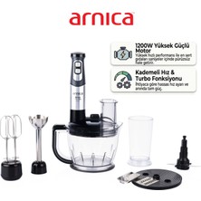Arnica Diva Trend Pro GH21801 1200W Paslanmaz Çelik Bıçaklı Rendeli Doğrayıcı Çırpıcılı Blender Seti Gümüş