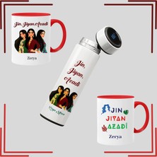 Zerya Isme Özel Kırmızı Klasik Kupalı ve Termoslu Jin Jiyan Azadi Seti