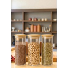 Denia Home | Borelia | 3'lü Bambu Kapaklı Mega Boy Baharat- Kavanoz Takımı 1000 Ml.