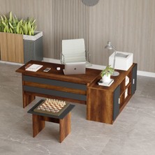 L'occi Concept Diego Abf Ofis Masa Sehpa Kitaplıklı Dolap 3'lü Büro Masa Takımı Barok-Antrasit