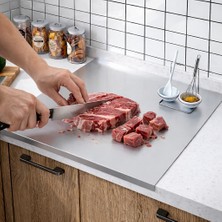 Kasel Home Paslanmaz Çelik Tezgah Üstü Kesme Doğrama Yoğurma Tahtası - Büyük Boy - 50 x 60 cm