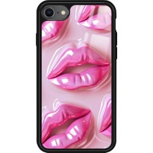 Snacase Apple iPhone 7 Uyumlu Pembe Dudak Tasarımlı Parlak Silikon Kılıf