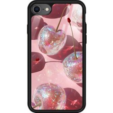 Snacase Apple iPhone 7 Uyumlu Simli Kiraz Tasarımlı Parlak Silikon Kılıf