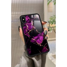 Snacase Apple iPhone Xs Uyumlu Mor Mermer Tasarımlı Parlak Silikon Kılıf