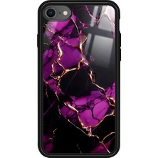 Snacase Apple iPhone 8 Uyumlu Mor Mermer Tasarımlı Parlak Silikon Kılıf