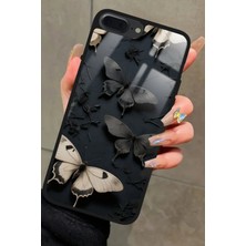 Snacase Apple iPhone 8 Plus Uyumlu Siyah Kelebek Tasarımlı Parlak Silikon Kılıf