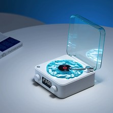 WİderMarkt Nostaljik Plak Tasarımlı Bluetooth Hoparlör Gece Lambası Dijital Saat Rgb Işık Efektli Müzik Çalar