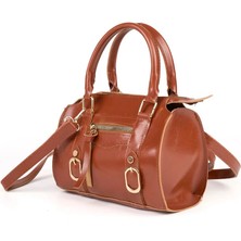 Beshora Wagner Taba Mat Kadın Vintage Tasarım Toka Detaylı Fermuarlı Günlük El Omuz ve Çapraz Askılı Çanta