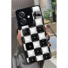 Snacase Oppo A3 5g Uyumlu Siyah-Beyaz Kare Tasarımlı Glossy Silikon Kılıf