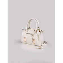 Beshora Wagner Beyaz Mat Kadın Vintage Tasarım Toka Detaylı Fermuarlı Günlük El Omuz ve Çapraz Askılı Çanta