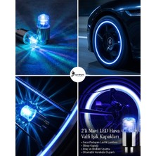 Eşya Dünyası Araç ve Bisiklet Uyumlu Mavi LED Işıklı Sibop Kapağı - Gece Parlayan Lastik Hava Valfi 2'li Set
