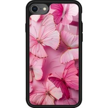 Snacase Apple iPhone Se Uyumlu Pembe Kelebek Tasarımlı Parlak Silikon Kılıf