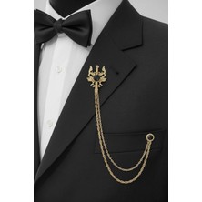 Gold Renk Retro Ejderha ve Kılıç Ceket & Damatlık & Blazer Zincirli Yaka Aksesuarı
