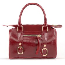 Beshora Wagner Bordo Mat Kadın Vintage Tasarım Toka Detaylı Fermuarlı Günlük El Omuz ve Çapraz Askılı Çanta