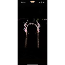 Didosh Party House Pembe Çiçekli Gelin Tacı – Zincirli Saç Aksesuarı, Kına Gecesi Nişan Düğün Bride Hair Crown