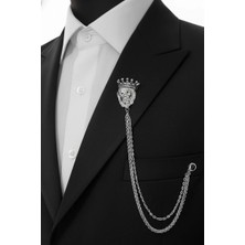 Gümüş Renk Aslan Ceket & Damatlık & Blazer Zincirli Yaka Aksesuarı & Iğnesi