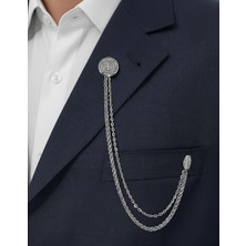 Gümüş Renk Çapa Ceket & Damatlık & Blazer Zincirli Yaka Aksesuarı