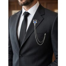 Gümüş Renk Retro Ejderha ve Kılıç Ceket & Damatlık & Blazer Zincirli Yaka Aksesuarı & Iğnesi