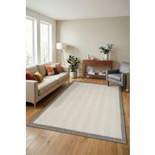 Cinka Home Kaydırmaz Tabanlı Makinede Yıkanabilir Toz Hav Vermez Çerçeveli Sisal 6663 Gri Krem