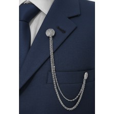 Gümüş Oksit Ceket & Damatlık & Blazer Zincirli Yaka Aksesuarı