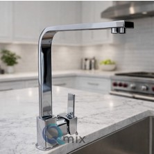 Qmix KARE PİRİNÇ GÖVDE LÜX MUTFAK EVİYE BATARYASI PARLAK KROM RENK