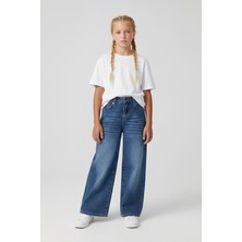Dmb Boys & Girls Kız Çocuk Pamuklu Rahat Kesim Geniş Paça Kot Pantolon Lacivert