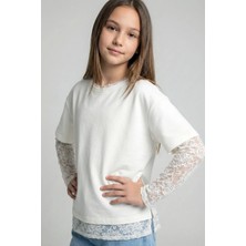 Dmb Boys & Girls Kız Çocuk Dantel Kollu Tshirt Ekru