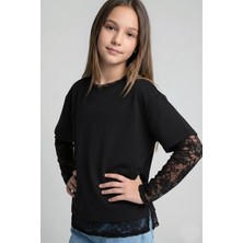 Dmb Boys & Girls Kız Çocuk Dantel Kollu Tshirt Siyah