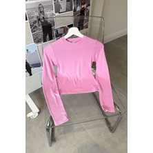 Magarde Parmak Geçmeli Uzun Kollu Body- Pembe
